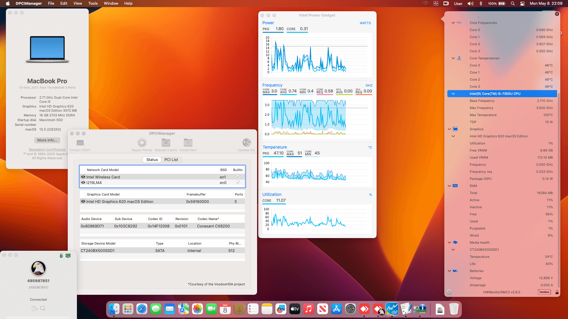 Success Hackintosh macOS Ventura 13.3 Build 22E252 in HP EliteBook 820 G4